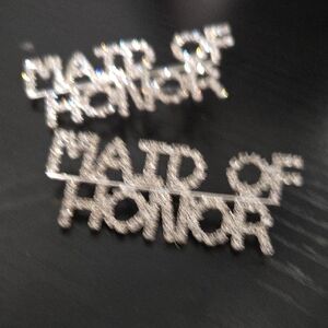 Silver 'Maid of Honor " Brooch. Dilverto n with clear rhinestone. 2pcs.
